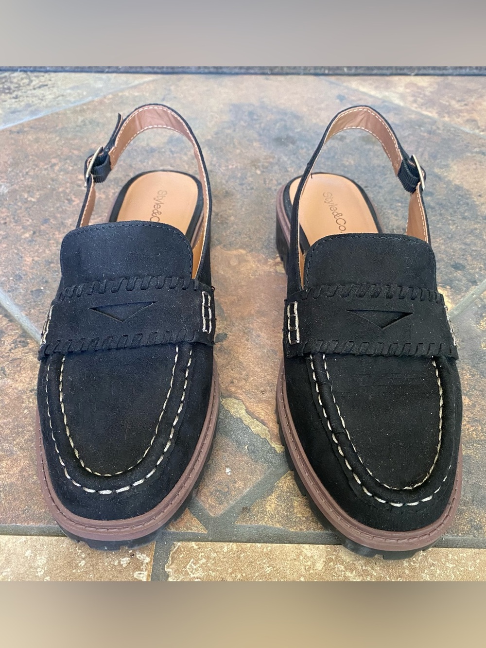 Style & Co. Black Lug Sole Slingback Loafers Size 8